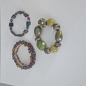 Bracelets, beaded, stretchy, set of 3.